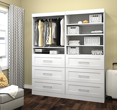 Bestar Pur Closet Organizer with Drawers in White, 72W