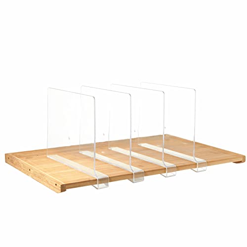 2PCS Acrylic Clear Shelf Dividers, Closet Dividers for Shelves, Shelf Separators in Closet, Wood Shelf Organizer for Closet, Bedroom, Kitchen and Office