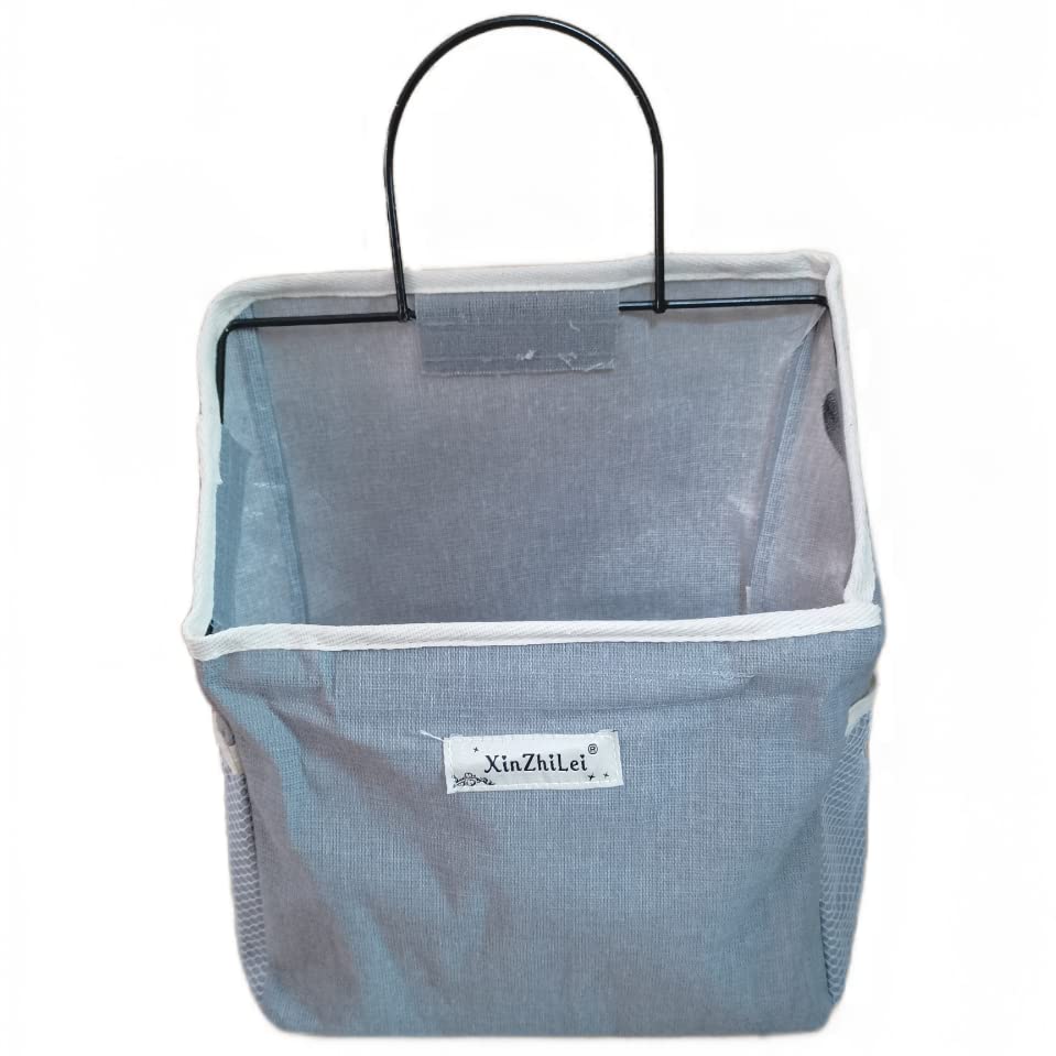 xinzhilei@Wall Hanging Storage Bag, Waterproof Over The Door Closet Organizer Hanging Pocket Linen Cotton Organizer Box Containers for Bedroom, Bathroom (Grey)