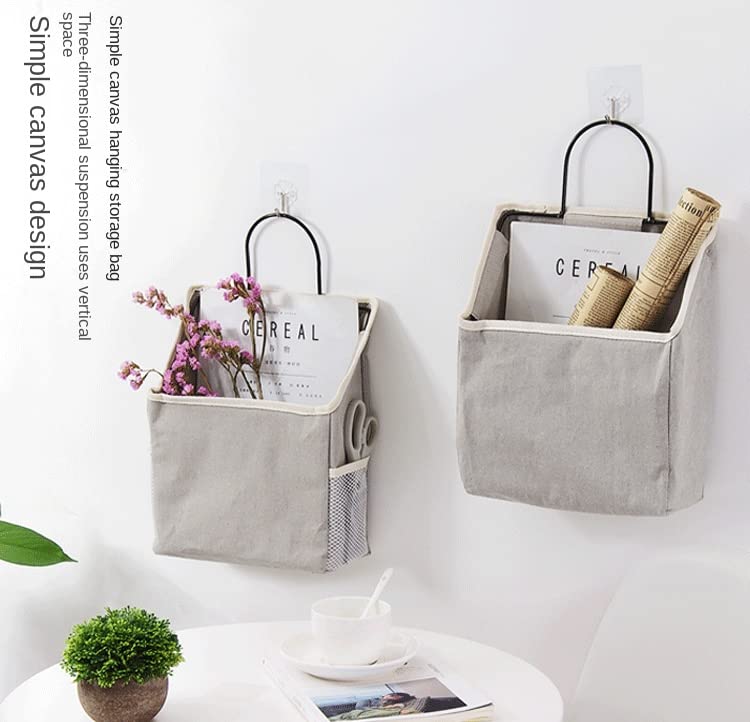 xinzhilei@Wall Hanging Storage Bag, Waterproof Over The Door Closet Organizer Hanging Pocket Linen Cotton Organizer Box Containers for Bedroom, Bathroom (Grey)