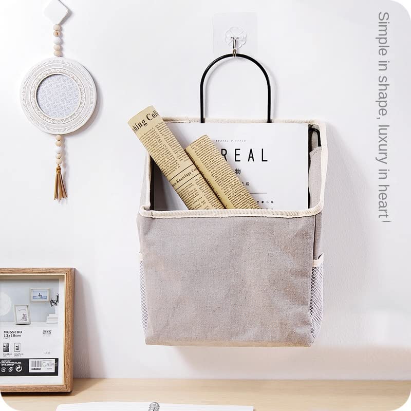 xinzhilei@Wall Hanging Storage Bag, Waterproof Over The Door Closet Organizer Hanging Pocket Linen Cotton Organizer Box Containers for Bedroom, Bathroom (Grey)