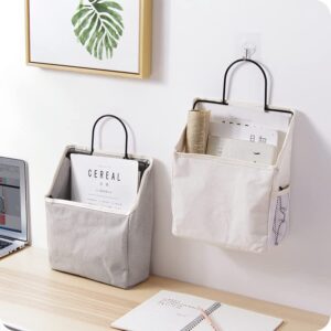 xinzhilei@Wall Hanging Storage Bag, Waterproof Over The Door Closet Organizer Hanging Pocket Linen Cotton Organizer Box Containers for Bedroom, Bathroom (Grey)