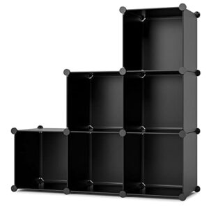 6 Cube Storage Organizer, DIY Plastic Modular Closet Organizer Storage Shelf, 12 x12 in Cube Organizer in Living Room Office for Books, Cloths, Toys, Shoes, Arts, Black