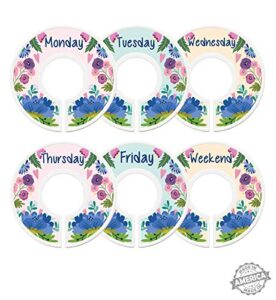 modish labels, weekly clothes organizer, days of the week closet organizer system, daily closet organizer, closet dividers, school clothes dividers (boho flowers)