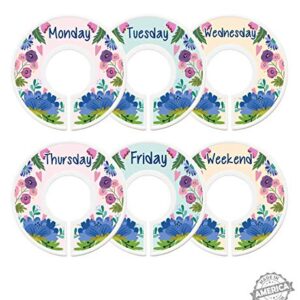 Modish Labels, Weekly Clothes Organizer, Days of The Week Closet Organizer System, Daily Closet Organizer, Closet Dividers, School Clothes Dividers (Boho Flowers)