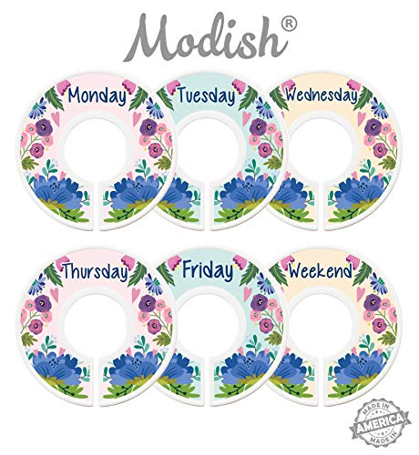 Modish Labels, Weekly Clothes Organizer, Days of The Week Closet Organizer System, Daily Closet Organizer, Closet Dividers, School Clothes Dividers (Boho Flowers)