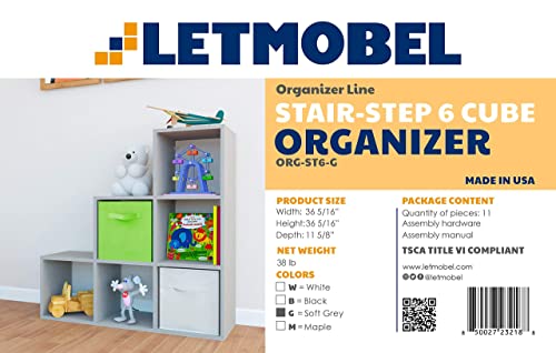 Letmobel Stair-Step 6 Cube Organizer | Book Shelf Organizer Cube Storage Shelf | DIY Cubical Storage Organizer | Shelf Organizer for Bedroom Living Room Office | Grey Cube Shelf for Home Offices