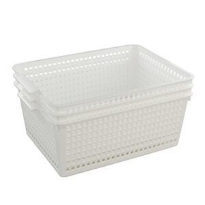 fiazony 3-pack large plastic storage basket, plastic storage bin, white