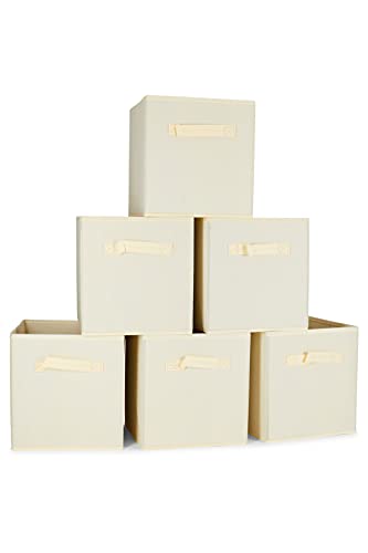 DFL INC. Fabric Storage Bins, Organization - Storage, Closet Organizer Cube Storage, 6 Pack (Beige)