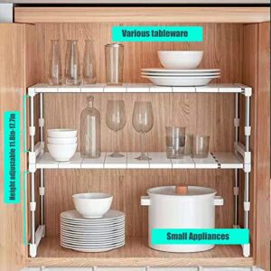 HDAIUCOV Upgraded Tension Shelf, Expandable Cabinet Shelf,Adjustable Height Shelves, Cabinet Pantry Shelf,Organization and Storage for Kitchen/Bathroom/Closet/Camper 17.3"-20.47"（15" Width） 1pcs