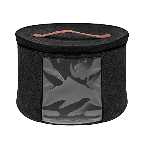 sikiwind Round Felt Storage Box, Large Size with Transparent Side Window Clothes Hats Toys Organizer Bucket Storage Bin Bag for Men Women Travel - Portable Dust Case