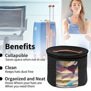 sikiwind Round Felt Storage Box, Large Size with Transparent Side Window Clothes Hats Toys Organizer Bucket Storage Bin Bag for Men Women Travel - Portable Dust Case