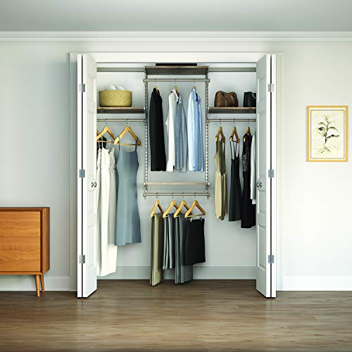 Knape & Vogt Closet Culture Organization System with 4 Driftwood Wood Shelves, 6 feet