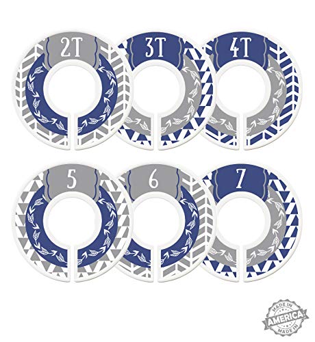 Modish Labels Toddler Child Closet Dividers, Closet Organizers, Toddler Size Dividers, Young Child Size Dividers, Boy, Woodland, Arrow, Tribal, Navy Blue, Gray, Grey (Toddler/Child)