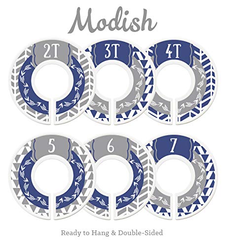 Modish Labels Toddler Child Closet Dividers, Closet Organizers, Toddler Size Dividers, Young Child Size Dividers, Boy, Woodland, Arrow, Tribal, Navy Blue, Gray, Grey (Toddler/Child)