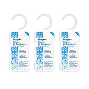 airBOSS Closet Air Freshener, Continuously Releases Fragrance, Fresh Linen, 4 Oz Hanger (Pack of 3)