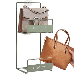 kelendle 2 tiers metal handbag hanger no drilling hanging purses organizer rack bags storage holder for cabinet closet door, green