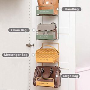 Kelendle 2 Tiers Metal Handbag Hanger No Drilling Hanging Purses Organizer Rack Bags Storage Holder for Cabinet Closet Door, Green