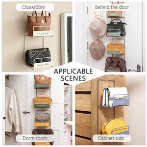 Kelendle 2 Tiers Metal Handbag Hanger No Drilling Hanging Purses Organizer Rack Bags Storage Holder for Cabinet Closet Door, Green