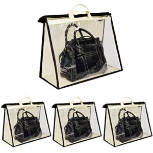 enoch handbag storage organizer dust cover bags for handbag & purse, sturdy pvc organizer for wall shelf & closet, with zipper and handles(4 pack,l)