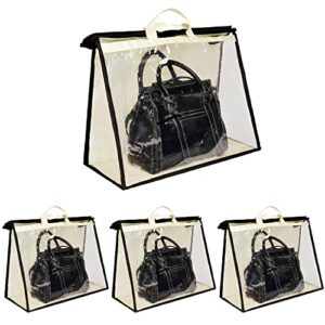 ENOCH Handbag Storage Organizer Dust Cover Bags for Handbag & Purse, Sturdy PVC Organizer for Wall Shelf & Closet, with Zipper and Handles(4 Pack,L)