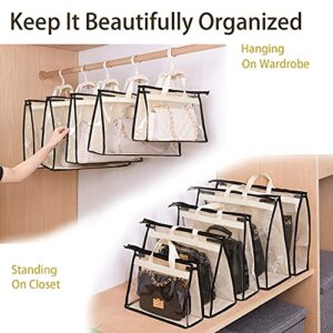 ENOCH Handbag Storage Organizer Dust Cover Bags for Handbag & Purse, Sturdy PVC Organizer for Wall Shelf & Closet, with Zipper and Handles(4 Pack,L)