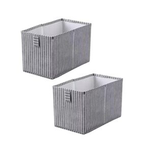 2 pack open storage bins, washable & visible closet clothing organizer with window. foldable fabric baskets for clothes, towel, dvd, book (grey stripe)