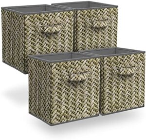 sorbus fabric storage cubes 11 inch - big sturdy collapsible storage bins with dual handles - foldable baskets for organizing -decorative storage baskets for shelves | home & office use -4 pack | gray