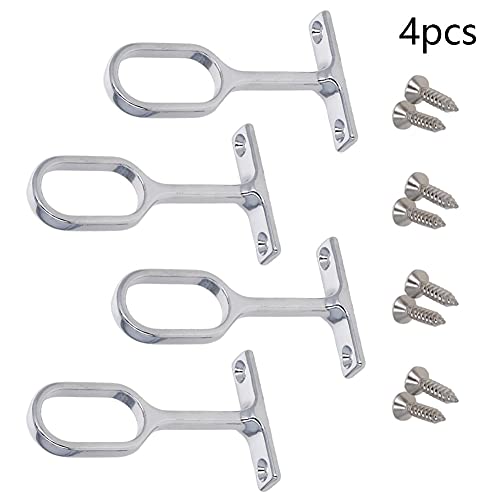 Yinpecly 0.63" x 1.18"(WxL) Zinc Alloy Oval Closet Rod Support Bracket Without Screws for Wardrobe Cupboard Clothes Hanging Silver Tone 4pcs