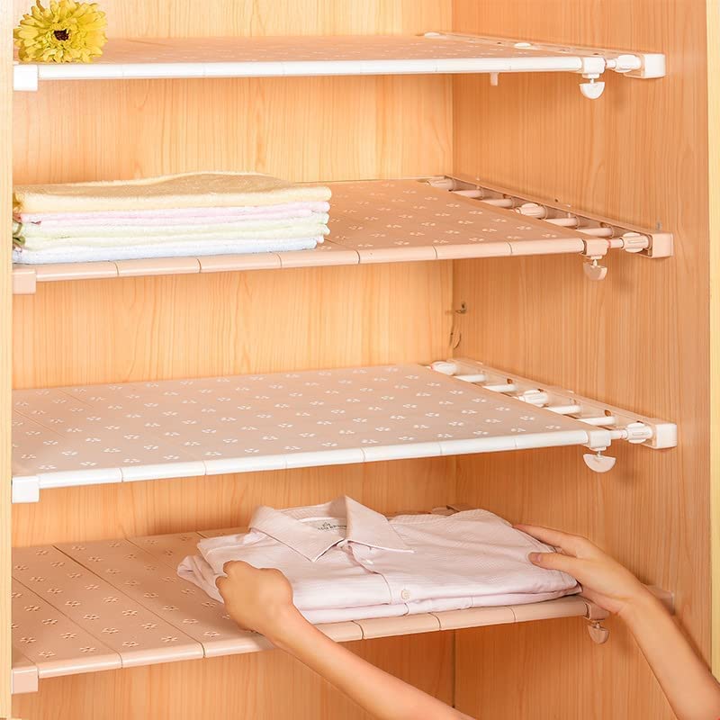 Tension Shelf & & Rod Expandable Adjustable Storage Rack Separator Cupboard Divider Closet Shoes Wardrobe Organizer DIY for Bedroom (24cm Wide, Adjustable Length 46-75cm)