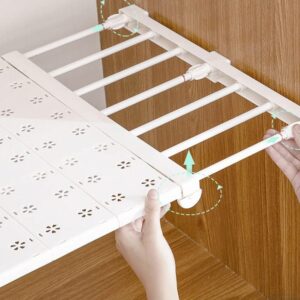 Tension Shelf & & Rod Expandable Adjustable Storage Rack Separator Cupboard Divider Closet Shoes Wardrobe Organizer DIY for Bedroom (24cm Wide, Adjustable Length 46-75cm)