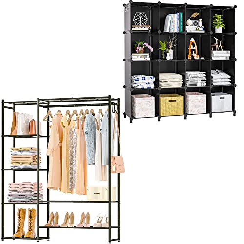 Neprock 16 Cube Closet Organizers Bundle with Clothing Rack with Shelves