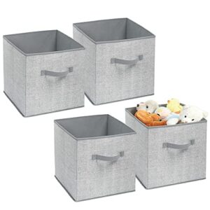 mdesign soft fabric nursery/playroom closet storage organizer bin box with front handle for cube furniture shelving units - holds toys, clothes, diapers, bibs - lido collection - 4 pack - gray
