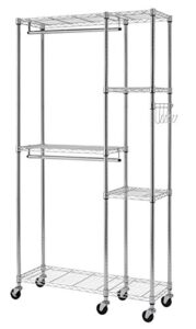 trinity ecostorage rolling garment rack with shelves hooks for clothing storage for bedroom, closet organization, entryway, and more, chrome, 41” w x 14” d x 76” h