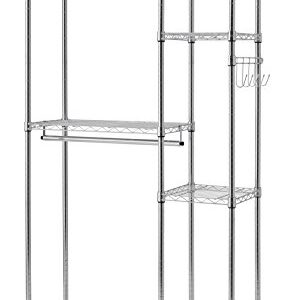 TRINITY EcoStorage Rolling Garment Rack with Shelves Hooks for Clothing Storage for Bedroom, Closet Organization, Entryway, and More, Chrome, 41” W x 14” D x 76” H