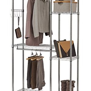 TRINITY EcoStorage Rolling Garment Rack with Shelves Hooks for Clothing Storage for Bedroom, Closet Organization, Entryway, and More, Chrome, 41” W x 14” D x 76” H