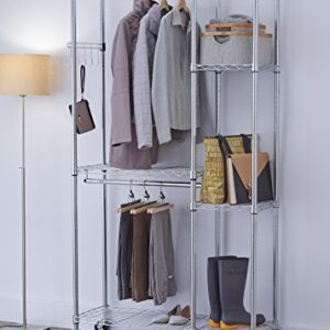 TRINITY EcoStorage Rolling Garment Rack with Shelves Hooks for Clothing Storage for Bedroom, Closet Organization, Entryway, and More, Chrome, 41” W x 14” D x 76” H