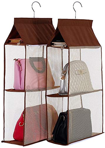 Detachable 6 Compartment Organizer Pouch Hanging Handbag Organizer Purse Bag Collection Storage Holder Wardrobe Closet Space Saving Organizers System For Living Room Bedroom Home Use (Grey)