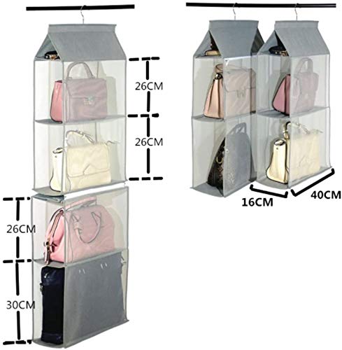 Detachable 6 Compartment Organizer Pouch Hanging Handbag Organizer Purse Bag Collection Storage Holder Wardrobe Closet Space Saving Organizers System For Living Room Bedroom Home Use (Grey)