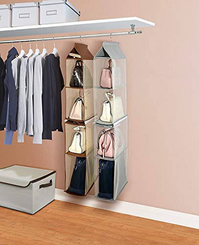 Detachable 6 Compartment Organizer Pouch Hanging Handbag Organizer Purse Bag Collection Storage Holder Wardrobe Closet Space Saving Organizers System For Living Room Bedroom Home Use (Grey)