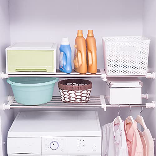 Hershii Expandable Closet Tension Shelf Rod Adjustable Storage Rack Heavy Duty DIY Organizer Divider for Wardrobe Cupboard Kitchen Bathroom