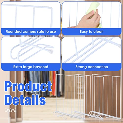 16 Pieces Metal Shelf Dividers Bulk Wood Closet Organization 12 Inch Tall Closet Shelf Organizer Storage Dividers for Shelves Adjustable Wire Shelving Separators for Clothes Book Bedroom, White(White)