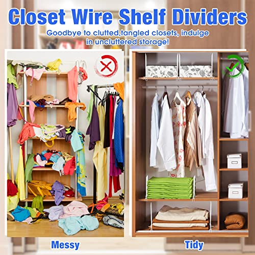 16 Pieces Metal Shelf Dividers Bulk Wood Closet Organization 12 Inch Tall Closet Shelf Organizer Storage Dividers for Shelves Adjustable Wire Shelving Separators for Clothes Book Bedroom, White(White)
