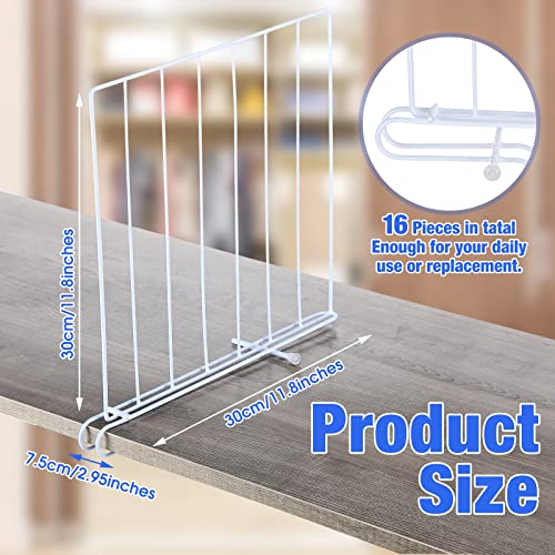 16 Pieces Metal Shelf Dividers Bulk Wood Closet Organization 12 Inch Tall Closet Shelf Organizer Storage Dividers for Shelves Adjustable Wire Shelving Separators for Clothes Book Bedroom, White(White)