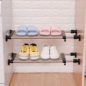 Hershii Adjustable Closet Tension Shelf Expandable Cabinet Hanging Rod Metal Storage Rack Organizer DIY Divider Separator for Wardrobe Cupboard Kitchen Bathroom, Black, 32.28-46.06inches