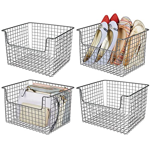 mDesign Metal Wire Closet Storage Basket Organizer with Front Dip Opening for Organizing Bedroom, Bathroom, Mudroom, Entryway, Hallway, or Linen Closets - Concerto Collection - 4 Pack - Graphite Gray