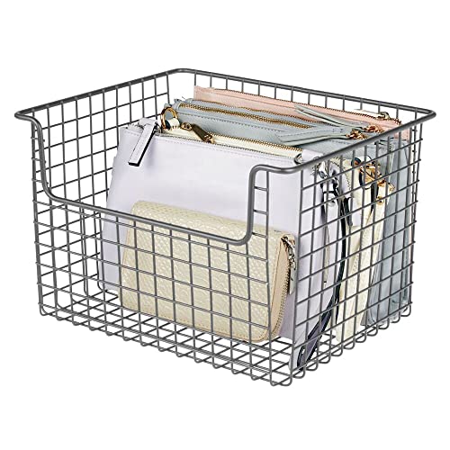 mDesign Metal Wire Closet Storage Basket Organizer with Front Dip Opening for Organizing Bedroom, Bathroom, Mudroom, Entryway, Hallway, or Linen Closets - Concerto Collection - 4 Pack - Graphite Gray