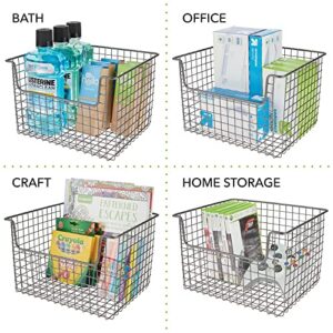 mDesign Metal Wire Closet Storage Basket Organizer with Front Dip Opening for Organizing Bedroom, Bathroom, Mudroom, Entryway, Hallway, or Linen Closets - Concerto Collection - 4 Pack - Graphite Gray