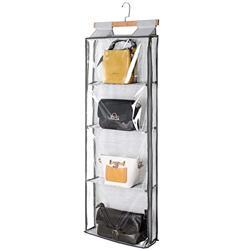 Qozary Handbag Purse Organizer for Closet, Handbag Purse Storage Organizer Bag with Zipper, Clear Hanging Closet Organizer for Handbag, Easy Access Dust Bags for Handbags, Purse, Toiletry Items, Large Cup Bra, Hats