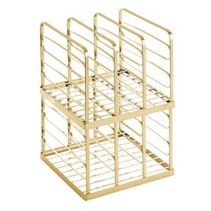 mDesign Metal Divided Stackable Purse Organizer for Closets, Bedrooms, Dressers, Shelves, Storage Solution for Purses, Clutches, Wallets, Accessories - 3 Sections - 2 Pack - Soft Brass